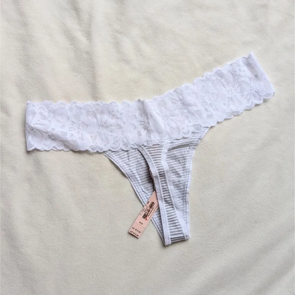 Victoria's Secret The Lacie Lace-Waist Cotton Thong Panties M New